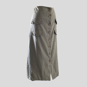 Mare Mare Anthropologie Beige Neutral Cotton Linen Classic Midi Skirt - XL